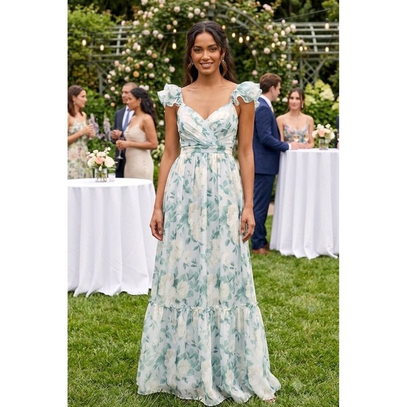 Lulus Dresses & Skirts - Lulus Size L Soiree Perfection Blue Floral Maxi Dress Wedding Garden Party